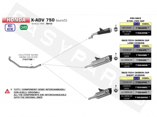 Silencieux ARROW Race-Tech Alu.Dark/C Honda X-ADV 750i E4-E5 2017-2021 (Vers. court)